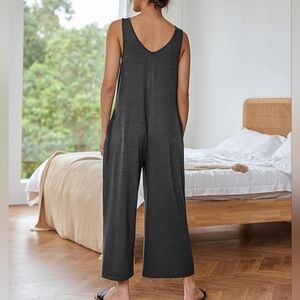 Dark Grey Sleeveless Wide Leg Jumpsuit